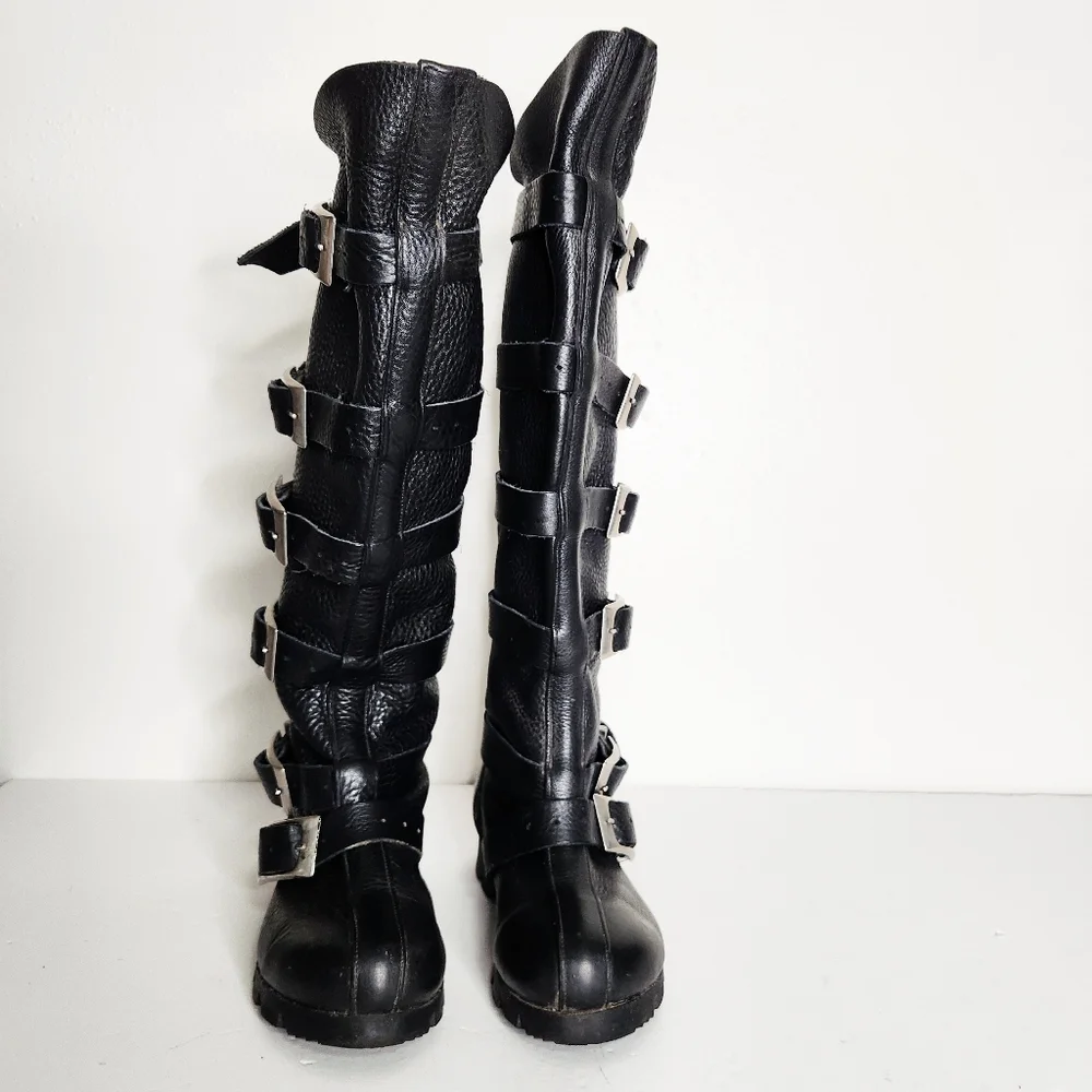 Son of Sandlar Black Leather Handmade Boots Size 6 Buckles Renaissance Fair